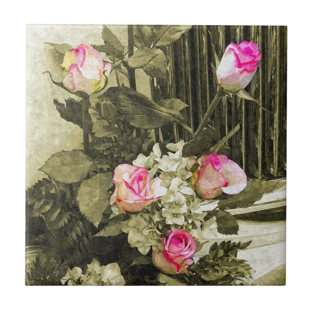 Vintage Wedding Bouquet Ceramic Tile (Front)