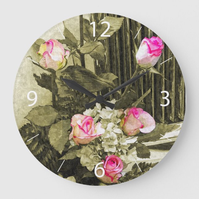 Vintage Wedding Bouquet Large Clock (Front)