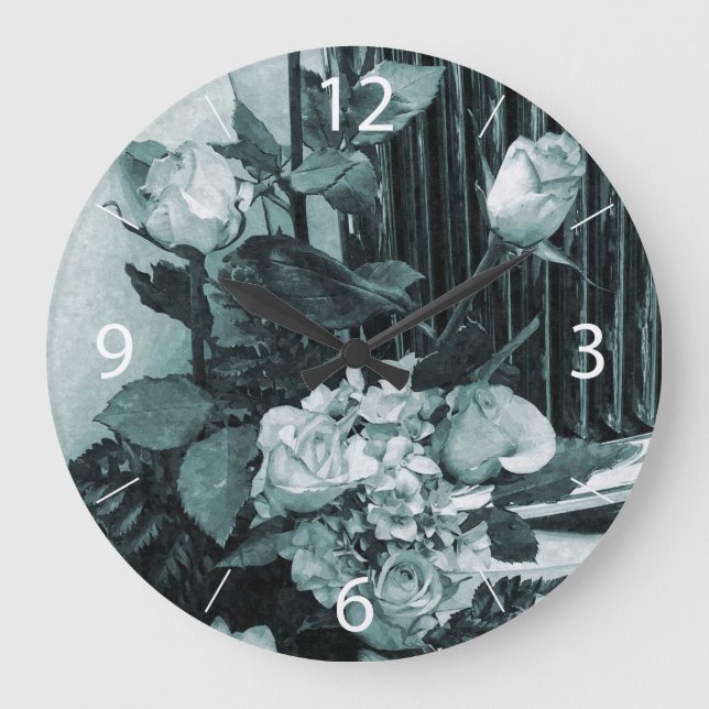 Vintage Wedding Bouquet Large Clock (Front)