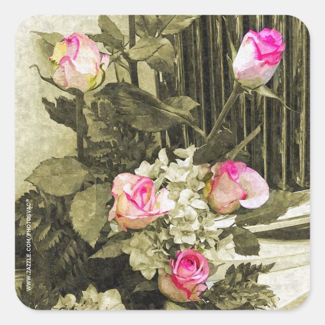 Vintage Wedding Bouquet Square Sticker (Front)