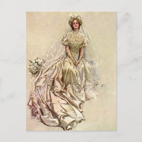 Vintage Wedding Bridal Portrait Save the Date Announcement Postcard