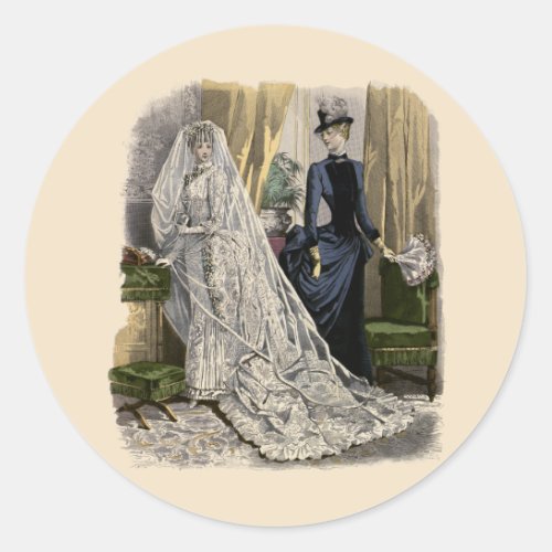Vintage Wedding Bridal Portrait Victorian Bride Classic Round Sticker