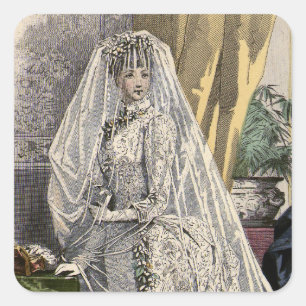 Vintage Wedding Bridal Portrait, Victorian Bride Square Sticker
