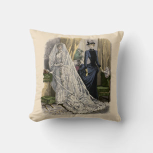 Vintage Wedding Bridal Portrait, Victorian Bride Throw Pillow