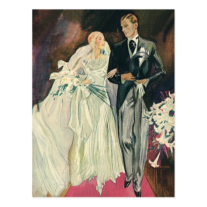 Vintage Wedding, Bride and Goom, Newlyweds Postcard