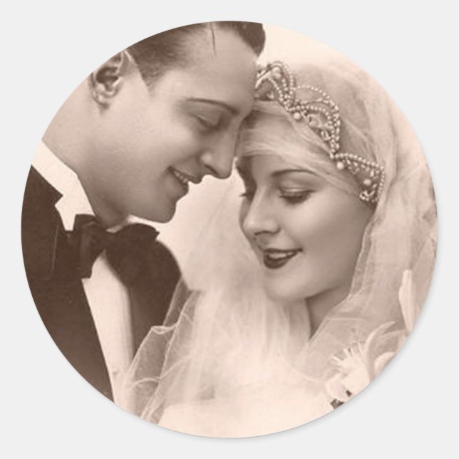 Vintage Wedding Bride and Groom Classic Round Sticker (Front)