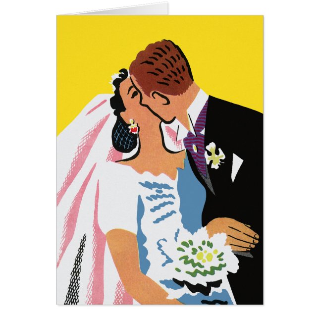 Vintage Wedding, Bride and Groom Newlyweds Kissing (Front)