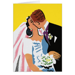 Vintage Wedding, Bride and Groom Newlyweds Kissing Cards
