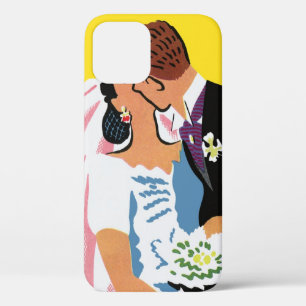 Vintage Wedding, Bride and Groom Newlyweds Kissing iPhone 12 Case