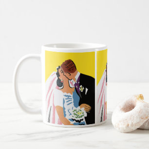 Vintage Wedding, Bride and Groom Newlyweds Kissing Coffee Mug