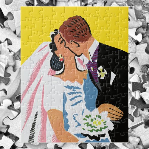 Vintage Wedding Bride and Groom Newlyweds Kissing Jigsaw Puzzle