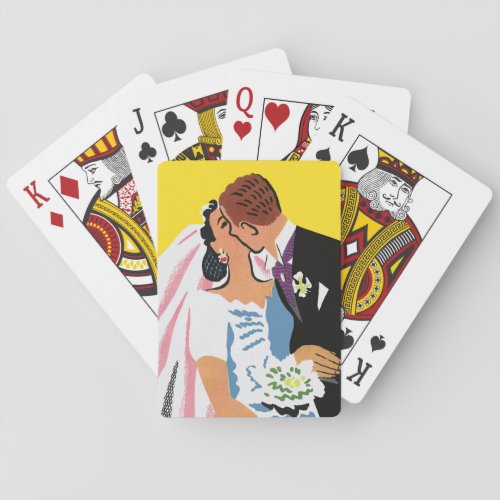 Vintage Wedding Bride and Groom Newlyweds Kissing Playing Cards