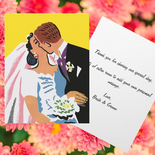 Vintage Wedding Bride and Groom Newlyweds Kissing Thank You Card