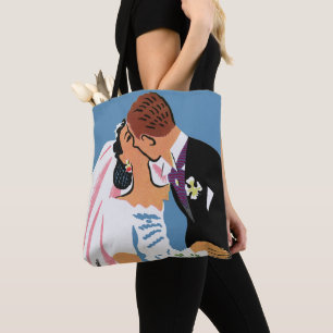 Vintage Wedding, Bride and Groom Newlyweds Kissing Tote Bag