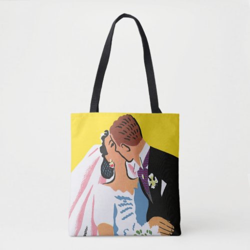 Vintage Wedding Bride and Groom Newlyweds Kissing Tote Bag