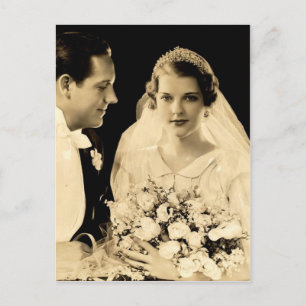 Vintage Wedding Bride and Groom Postcard