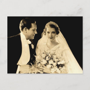 Vintage Wedding Bride and Groom Postcard