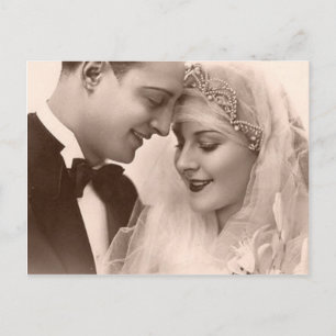 Vintage Wedding Bride and Groom Postcard
