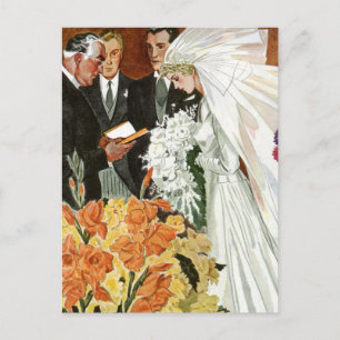 Vintage Wedding, Bride and Groom Save the Date Announcement Postcard
