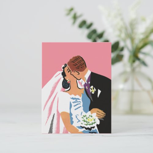 Vintage Wedding Bride and Groom Save the Date Postcard