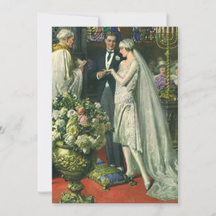 Vintage Wedding, Bride and Groom with Menorah