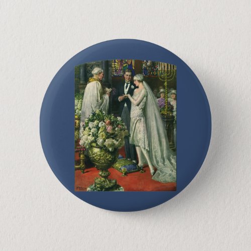 Vintage Wedding Bride and Groom with Menorah Button