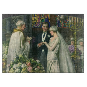 Vintage Wedding, Bride and Groom with Menorah Cutting Board