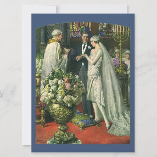 Vintage Wedding Bride and Groom with Menorah Invitation