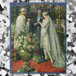 Vintage Wedding, Bride and Groom with Menorah Jigsaw Puzzle<br><div class="desc">Vintage illustration love and romance wedding ceremony image featuring a couple getting married in a beautiful synagogue with stained glass windows,  flowers and a seven branch menorah. The bride is wearing a long white wedding gown and the groom is handsome in his tuxedo.</div>