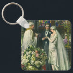 Vintage Wedding, Bride and Groom with Menorah Keychain<br><div class="desc">Vintage illustration love and romance wedding ceremony image featuring a couple getting married in a beautiful synagogue with stained glass windows,  flowers and a seven branch menorah. The bride is wearing a long white wedding gown and the groom is handsome in his tuxedo.</div>