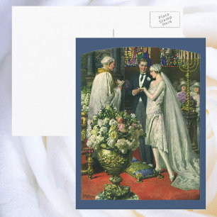 Vintage Wedding, Bride and Groom with Menorah Postcard