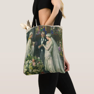 Vintage Wedding, Bride and Groom with Menorah Tote Bag