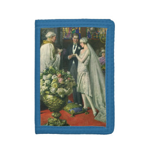 Vintage Wedding, Bride and Groom with Menorah Tri-fold Wallet