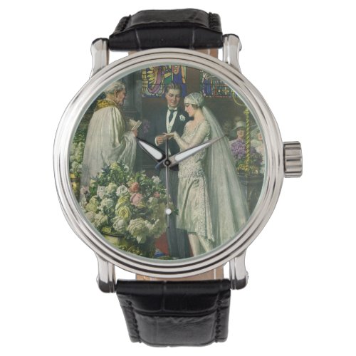 Vintage Wedding Bride and Groom with Menorah Watch
