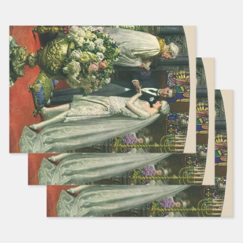 Vintage Wedding Bride and Groom with Menorah Wrapping Paper Sheets
