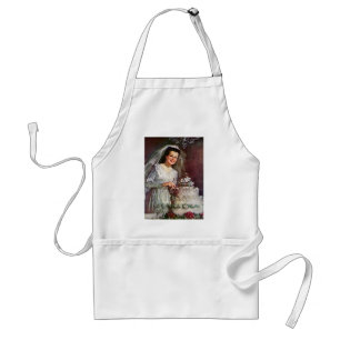 Vintage Wedding, Bride Cutting the Wedding Cake Adult Apron
