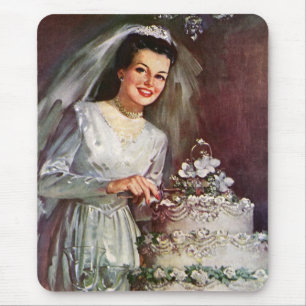 Vintage Wedding, Bride Cutting the Wedding Cake Mouse Pad