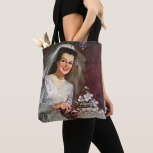 Vintage Wedding, Bride Cutting the Wedding Cake Tote Bag