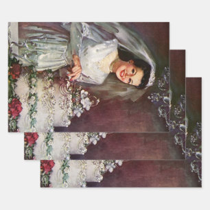 Vintage Wedding, Bride Cutting the Wedding Cake Wrapping Paper Sheets