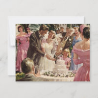Vintage Wedding Bride Groom Newlyweds Cut the Cake