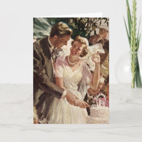 Vintage Wedding Bride Groom Newlyweds Cut the Cake Card