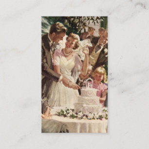 Vintage Wedding Bride Groom Newlyweds Cut the Cake Enclosure Card