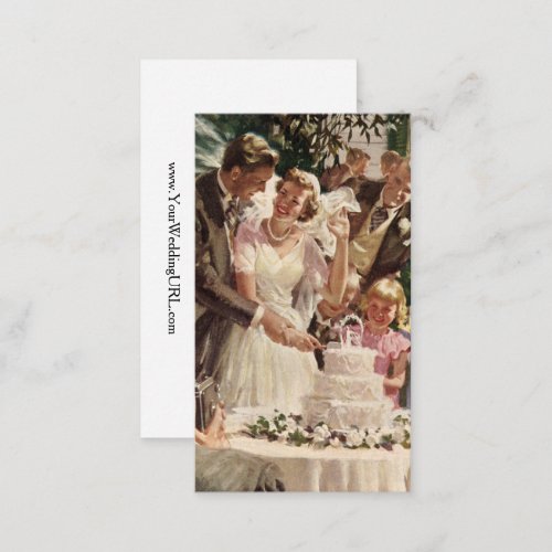 Vintage Wedding Bride Groom Newlyweds Cut the Cake Enclosure Card