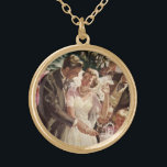 Vintage Wedding Bride Groom Newlyweds Cut the Cake Gold Plated Necklace<br><div class="desc">Vintage illustration love and romance design featuring a bride and groom cutting the cake at their wedding reception party. The happy newlywed couple are enjoying being just married and celebrating with family and friends. Happily ever after!</div>
