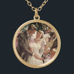 Vintage Wedding Bride Groom Newlyweds Cut the Cake Gold Plated Necklace<br><div class="desc">Vintage illustration love and romance design featuring a bride and groom cutting the cake at their wedding reception party. The happy newlywed couple are enjoying being just married and celebrating with family and friends. Happily ever after!</div>