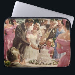 Vintage Wedding Bride Groom Newlyweds Cut the Cake Laptop Sleeve<br><div class="desc">Vintage illustration love and romance design featuring a bride and groom cutting the cake at their wedding reception party. The happy newlywed couple are enjoying being just married and celebrating with family and friends. Happily ever after!</div>