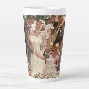Vintage Wedding Bride Groom Newlyweds Cut the Cake Latte Mug