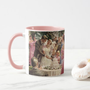 Vintage Wedding Bride Groom Newlyweds Cut the Cake Mug