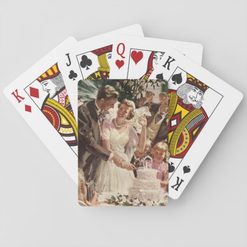 Vintage Wedding Bride Groom Newlyweds Cut the Cake Playing Cards