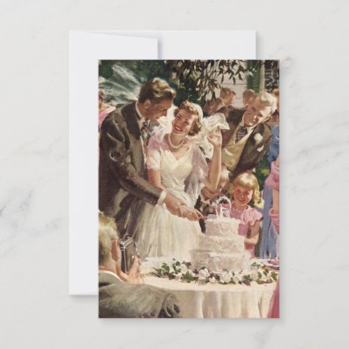 Vintage Wedding Bride Groom Newlyweds Cut the Cake RSVP Card